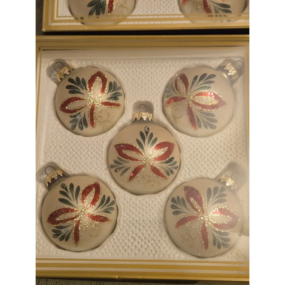 12 Vintage Kurt Adler Christmas Ornaments Glass Ball West Germany Red Bows Gold
